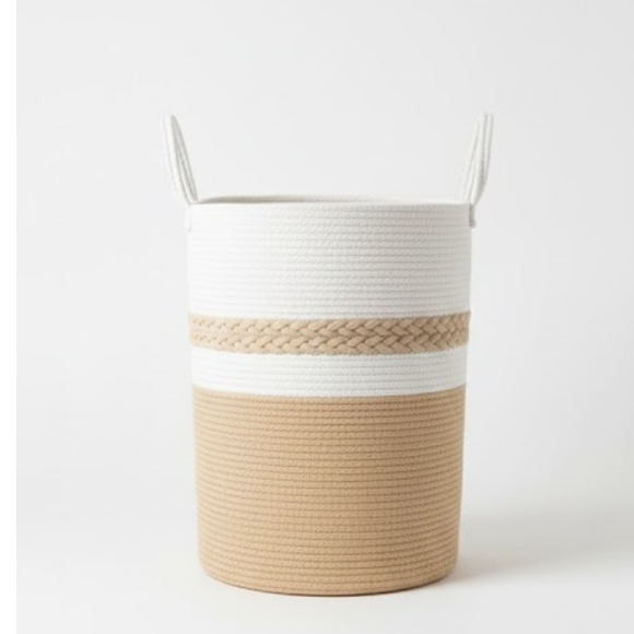 100% Cotton Woven Storage Basket – Cream & Tan Boho Organizer - Picture 2 of 4